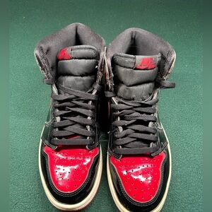 Nike Black and Red Patent Leather High-Top Sneakers
